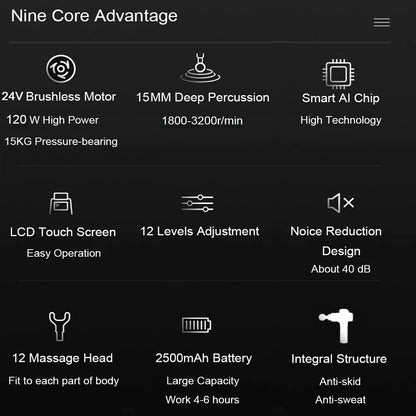 Pistolet de massage mini avec écran LCD 24V, écran tactile, 12 niveaux, pour muscles et fascia en profondeur, affichage LCD