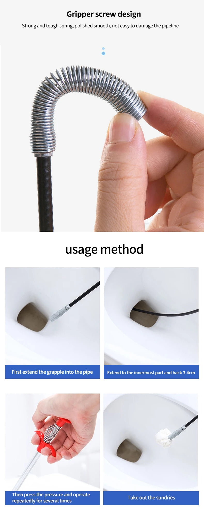 Outils de dragage de tuyaux à ressort de 60 cm, serpent de vidange, bâtons de nettoyeur de drain Dissolvant de bouchons Ménage de nettoyage pour l’outil d’évier de pliage de cuisine