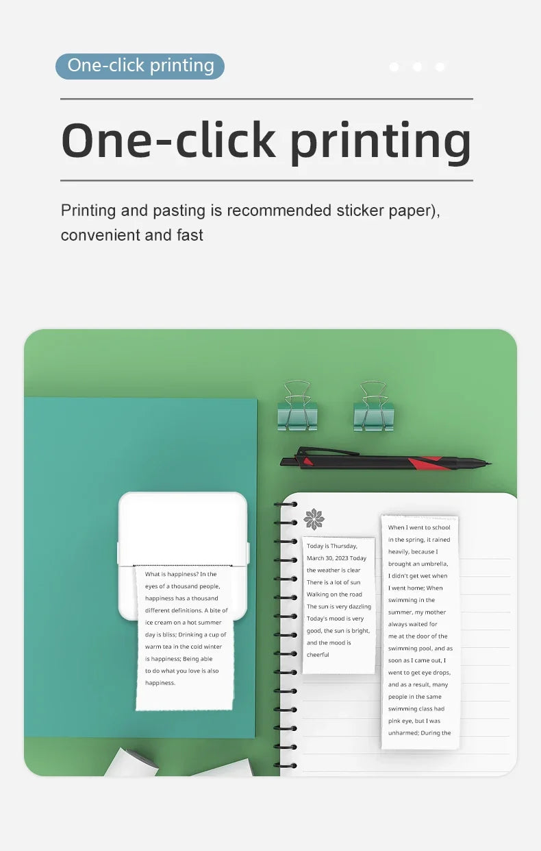 Imprimante portable mini HD X6, imprimante thermique de poche Bluetooth pour étiquettes et autocollants avec rouleaux de papier pour notes d'étudiant, impression sans encre