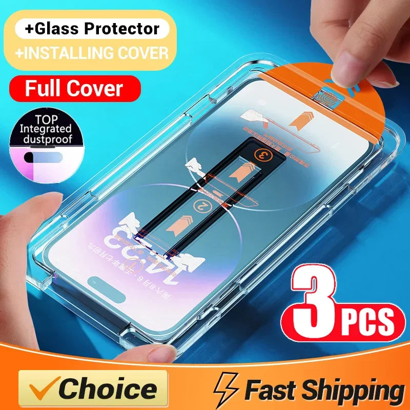 Protecteur d'écran en verre avec revêtement oléophobe, sans poussière, installation facile pour iPhone 14 11 13 12 15 Pro Max Mini XS X XR 17 16 Plus
