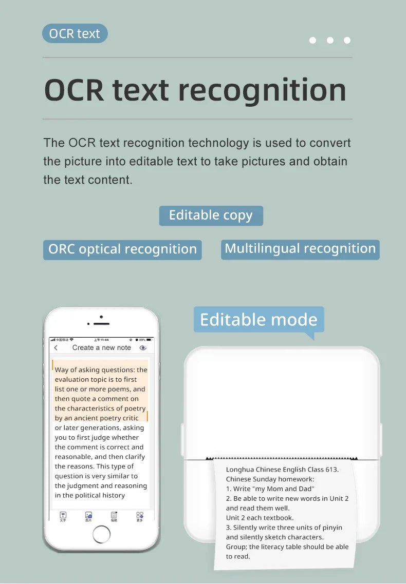 Imprimante portable mini HD X6, imprimante thermique de poche Bluetooth pour étiquettes et autocollants avec rouleaux de papier pour notes d'étudiant, impression sans encre