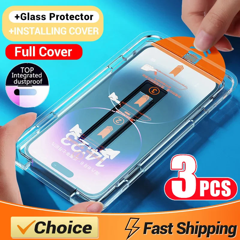Protecteur d'écran en verre avec revêtement oléophobe, sans poussière, installation facile pour iPhone 14 11 13 12 15 Pro Max Mini XS X XR 17 16 Plus
