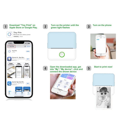 Imprimante portable mini HD X6, imprimante thermique de poche Bluetooth pour étiquettes et autocollants avec rouleaux de papier pour notes d'étudiant, impression sans encre