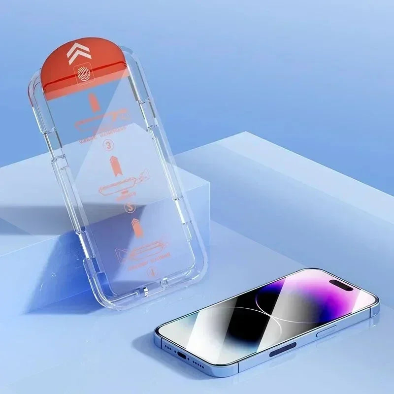 Protecteur d'écran en verre avec revêtement oléophobe, sans poussière, installation facile pour iPhone 14 11 13 12 15 Pro Max Mini XS X XR 17 16 Plus