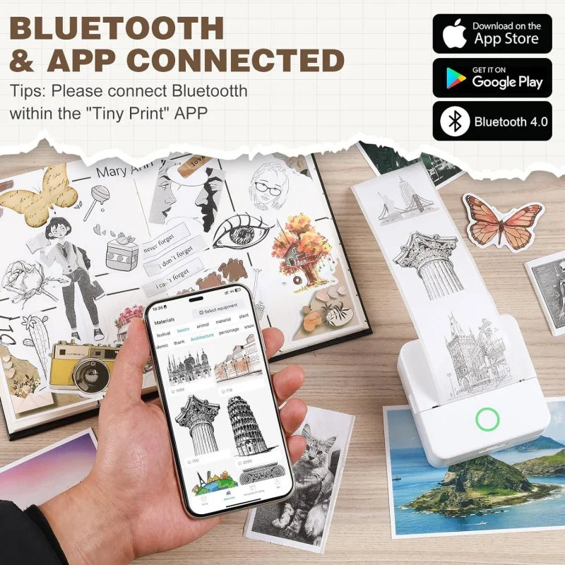 Imprimante portable mini HD X6, imprimante thermique de poche Bluetooth pour étiquettes et autocollants avec rouleaux de papier pour notes d'étudiant, impression sans encre