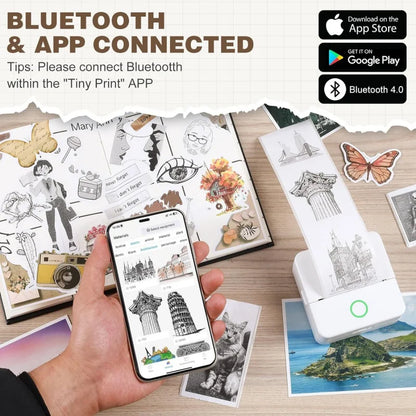 Imprimante portable mini HD X6, imprimante thermique de poche Bluetooth pour étiquettes et autocollants avec rouleaux de papier pour notes d'étudiant, impression sans encre