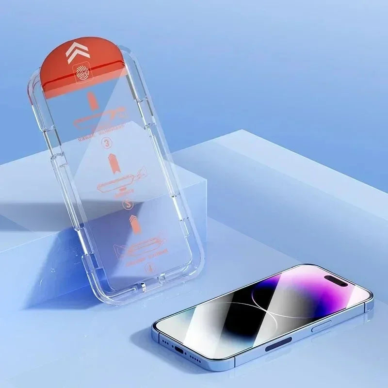 Protecteur d'écran en verre avec revêtement oléophobe, sans poussière, installation facile pour iPhone 14 11 13 12 15 Pro Max Mini XS X XR 17 16 Plus